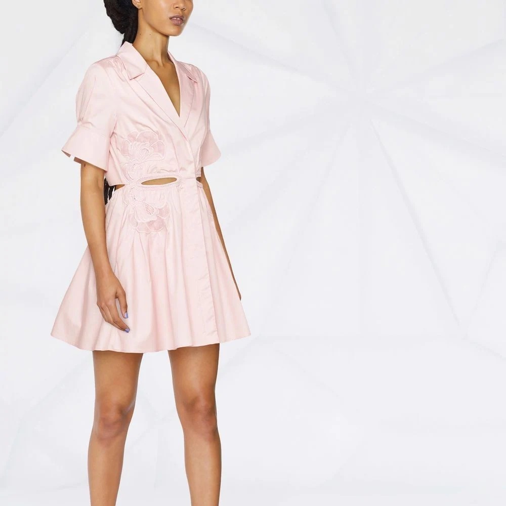 Self-Portrait Pink Organic Cotton Cut Out Mini Dress. Size US 6. Dusty Pink -NWT